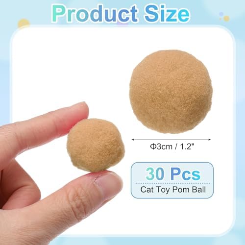 Cat Toy Pom Ball, Interactive Cat Ball Toys Fuzzy Pompoms (Plush, 1.2Inch, 30Pcs, Khaki) for Kittens Pet Enrichment Training Play Indoor