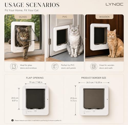 Electronic Cat Door with Selective Access, 4-Way Locking Pet Flap with Collar Key Recognition, Prevents Unwanted Pets from Entering, Includes 2 Collar Keys & Remote Control (Black)