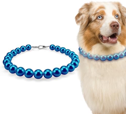 Chunky Pearl Dog Necklace (Beads 20mm),Elegant Classic Super Big Pearl Collar Necklace Accessories for Medium Large Dogs Occasions and Gatherings (Navy Blue, 4XL(Neck Girth 22.5''-25''))