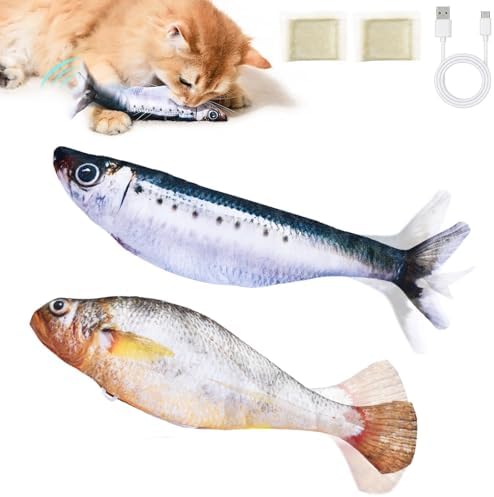 2 Packs Cat Toys Floppy Fish with Catnip, Realistic Moving Cat Fish Toy