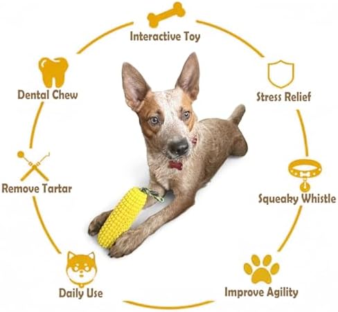 H&H Pets Interactive Corn Chew Toy for Dogs – Durable Squeaky Interactive Toy, Aggressive Chewers, Puppy & Adult Dog Teeth Cleaner, Medium Breeds
