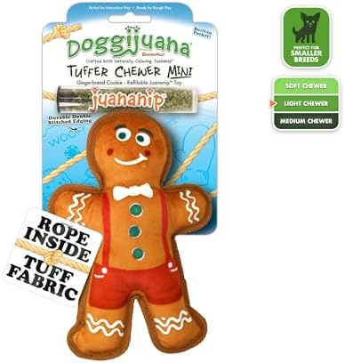 Doggijuana Tuffer Chewer Dog Toy, Gingerbread | Holiday Plush, Squeaky
