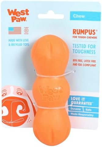WEST PAW Zogoflex Rumpus Dog Chew Toy – Floatable Toy for Dogs, Aggressive Chewers – Puppy Chewing Toys for Catch, Fetch – Recyclable, Dishwasher-Safe, Small 5.25", Tangerine