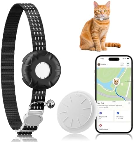 Pet Tracker for Cats, Compatible with Apple Find My App (Only iOS), Cat GPS Tracker Works with Any Collar, No Monthly Fee, Waterproof (Black)