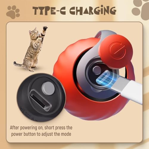 Upgrade Speedy 3.0 Tail Cat Toy, 2026 New Speedy Tail Interactive Cat Toy for Indoor Cats, USB Rechargeable Automatic Moving Smart Cat Toys Ball with Tail Two Speed Adjustment (Orange, 2PCS)
