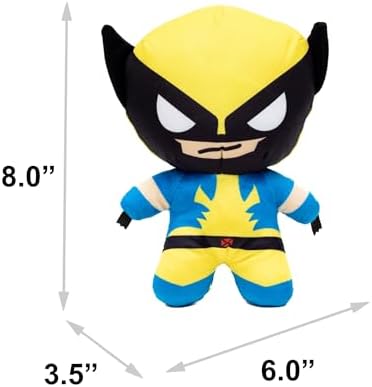 Marvel Comics Squeaky Plush Dog Toy for Large, Medium & Small Dogs, X-Men Wolverine Full Body Standing Pose, 3.5" x 6.0"