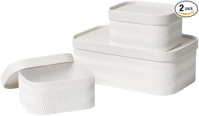 LA JOLIE MUSE Decorative Storage Boxes with Lids Faux Leather, White 3 Pack | Vegan Leather Lids, Fluted Cardboard Storage Basket, Organizer for Jewelry, Shelves, Bedroom & Closet Storage Memory Box