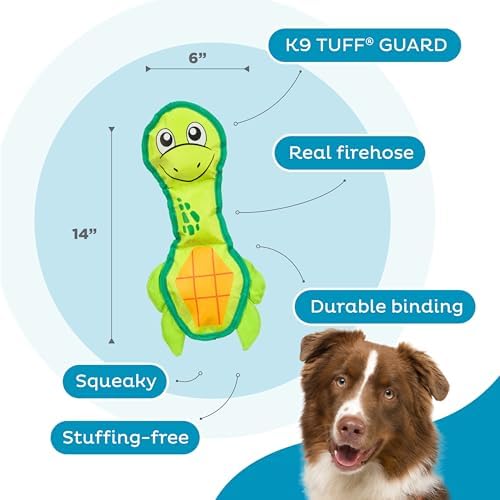 Outward Hound Fire Biterz Turtle Plush Firehose Material Interactive Dog Toy, Medium