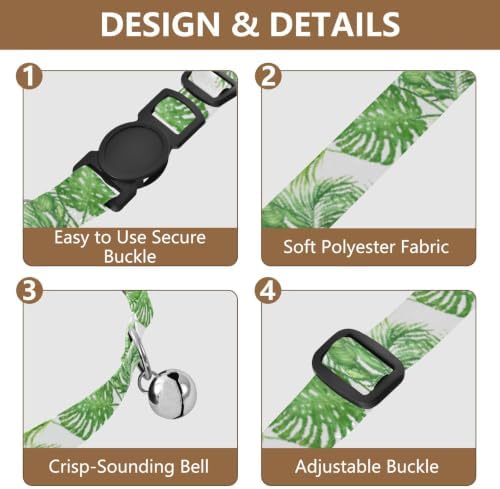 Green Palm Leaf Cat Neck Collar, 2 Pack Cat Collar Breakaway with Bell