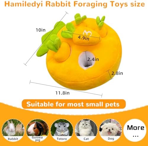 Hamiledyi Rabbit Foraging Toys Bunny Plush Puzzle Toy Carrots Snuffle Mat for Chinchilla Guinea Pig Ferret Rat Entertainment (Yellow)