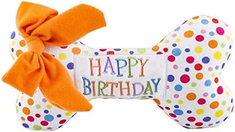 Haute Diggity Dog Happy Birthday Bone Plush Dog Toy, Funny Stuffed Dog Toy
