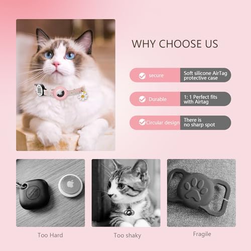3-Pack,Double Protection Cat Collar: QR Code ID & Airtag Holder! Breakaway Safe Collar, Scan to Contact Owner & Track with Apple AirTag, Lightweight with Bell, 8-13in