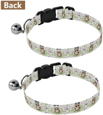 2 Pack Cat Collar Cute Cartoon Owls Eyes Breakaway Cat Collars with Bell, Adjustable 10.6 to 17.1 Inches