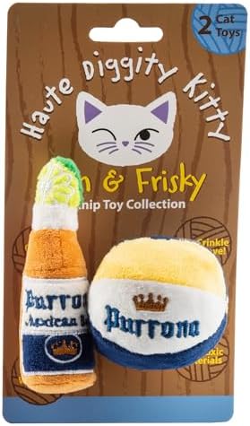 Haute Diggity Kitty Purrrona Beer Bottle + Ball Set, Soft Plush Cat Toys