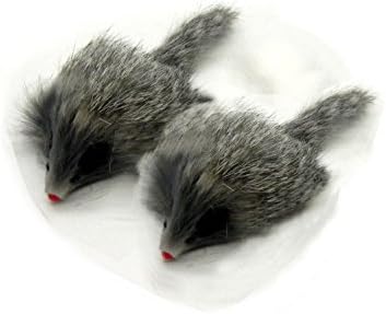 Kats'N Us 2 Inch Real Rabbit Fur Long Hair Mouse Cat Toy (2, Gray)