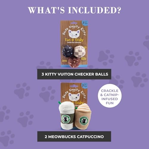 Haute Diggity Kitty Vuiton Balls + Meowbucks Catpuccino Soft Plush Cat Toys