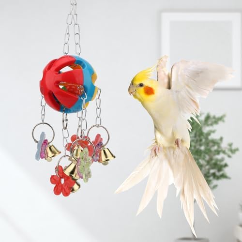 Hypeety Parrot Ball Toy Plastic Colorful Bird Chew Ball with Bells for Cage