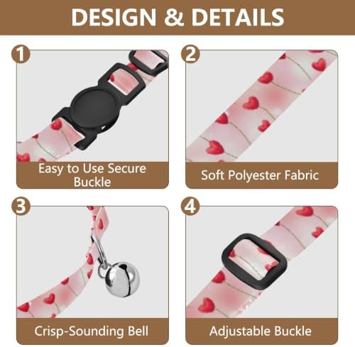 Red Heart Flowers Kitten Bell Collar 2 Pack Pet Collar Adjustable 10.6 to 17.1 Inches