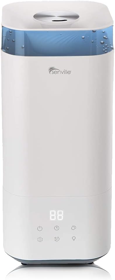 Senville 5L Top-Fill Humidifier for Home, Large Capacity Cool Mist Humidifier, Ultrasonic, With Essential Oil Diffuser for Aromatherapy White