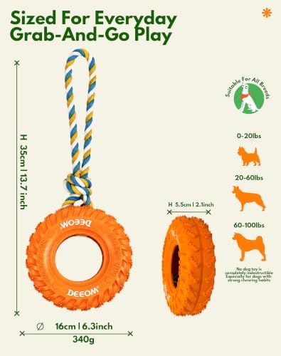 Dog Chew Tire Toy, Tether Natural Rubber Puppy Teething Toy-6.3'' Orange
