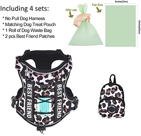 Petmolico No Pull Dog Harness, Tactical Dog Vest with Dog Treat Pouch, Leopard Small