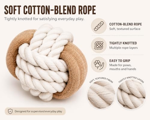 4-Pack Dog Rope Toys for Small to Medium Dogs - Variety Set of Natural Cotton Interactive Toys for Puppies - Includes 18" Long Tug Rope with Handle, Knot Ball & Figure-8 - [Not for Aggressive Chewers]