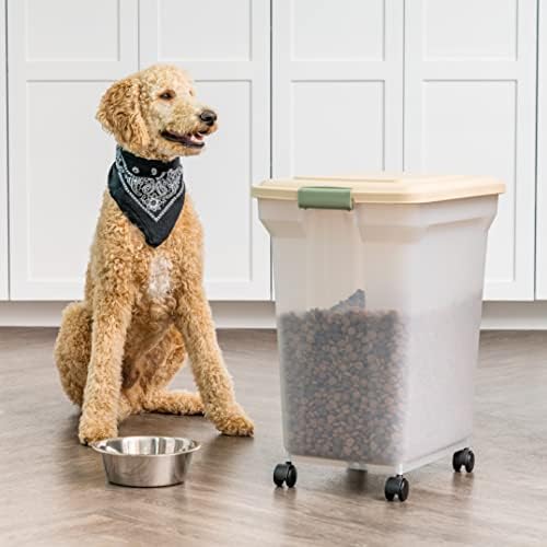 IRIS USA Dog Food Storage Container, Up to 58 lbs, Almond, Made in USA