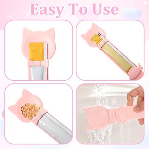 3PCS Cat Treat Feeding Spoon Squeeze, Wet Food Dispenser for Cats, Big Size Easy Feeding Tool, Cat Multi-Function Strip Spoons Set for Licky Treats, Lickable Creamy Wet Food(Pink, Blue, Purple)