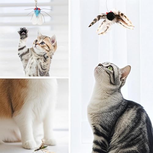 Cat Wand Toy, 4PC Flying Bug Toys for Cats(4PC Bug Refills)