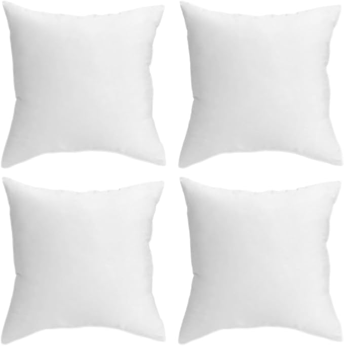 QUBA LINEN 16 x 16 Throw Pillow Insert - Pack of 4 White, Down Alternative Pillow Inserts for Decorative Pillow Covers, Throw Pillows for Bed, Couch Pillows for Living Room (16" x 16" (Pack of 4))