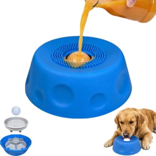 Slow Feeder Lick Bowl with Rolling Ball, Anti-Slip, Blue