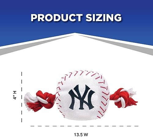 MLB NEW YORK YANKEES Baseball Rope Toy for DOGS & CATS. Tough nylon, Sporty Baseball Design, Heavy-duty ropes with Inner SQUEAKER