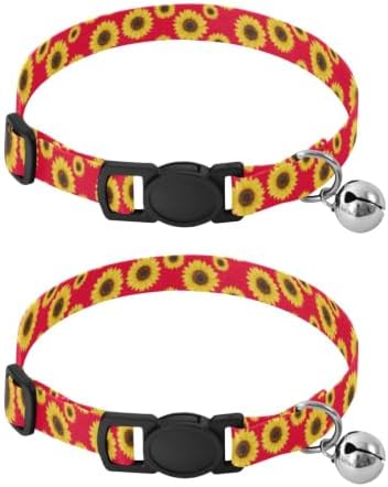 Sunflower Red Cat Collars 2 Pack Soft Polyester Pet Collar Adjustable 10.6 to 17.1 Inches