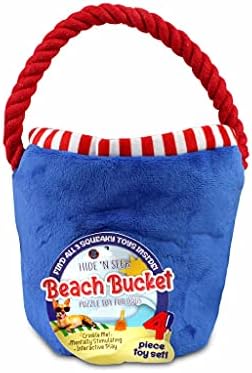 Bow Wow - Pet Beach Bucket 4PC Plush Dog Toy Set with Squeaker | Hide & Seek Interactive Puppy Toys for Small to Medium Dogs | Soft Chew Toys for Indoor Play | Durable Plush | All Life Stages