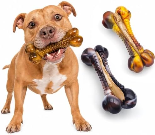 Dog Chew Toys for Aggressive Chewers, 3Pack Indestructible Nylon Tough Large Dog Toys for Small Medium Dog, Durable Interactive Dog Bone Chew Toy to Keep Them Busy, Real Beef&Bacon Flavor
