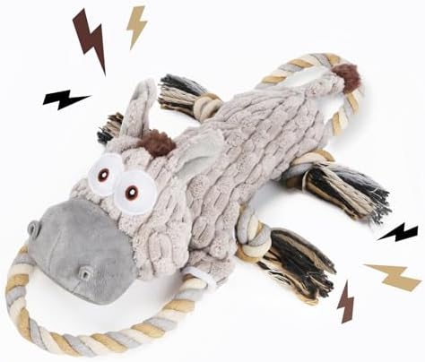 Drmstow Large Squeaky Dog Toys for Aggressive Chewers,Interactive Tug of War Puppy Toys with Pull Rope,Tough Plush Pet Dog Chew Toys for Small, Medium and Big Dogs