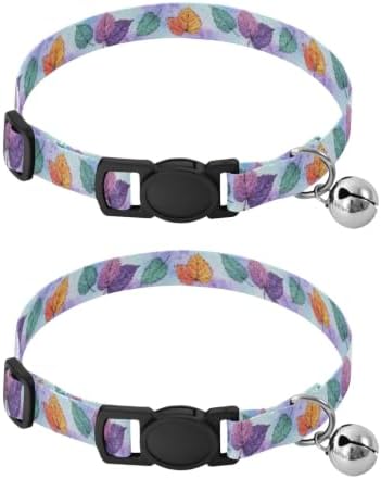 Fall Leaf Colorful Soft Cat Collar, 2 Pack Small Dog Collar with Bell