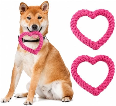 2Pcs Pink Cute Dog/Cat Chew Toys, Dog Toys for Chewers, Heavy Duty Dental Dog Rope Toy for Dogs, Creative Love Heart Shaped Interactive,Puppy,Girl Puppy