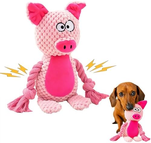 Plush Pig Dog Toy, Squeaky Interactive Tug Toy for Small Medium Dogs