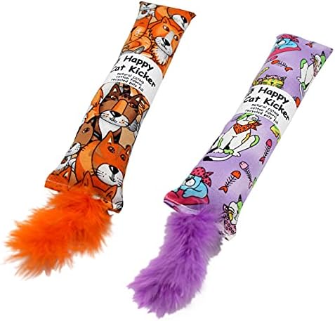 Jumpaws 2 Pack Natural Interactive Catnip Cat Kicker with Feathers, Bite Resistant Chew Toy, Crinkle Kicker, Accessories for Indoor Cat
