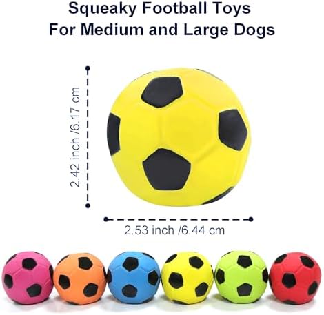 2.6'' Latex Squeaky Dog Soccer Ball Toys - Football for Small to Large Dogs, Vibrant Colors - 6 Pcs/Set