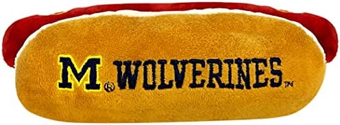 NCAA Michigan Wolverines HOT Dog Plush Dog & CAT Squeak Toy- Cutest HOT-Dog Snack Plush Toy for Dogs & Cats with Inner Squeaker & Beautiful Football/Basketball Team Name/Logo