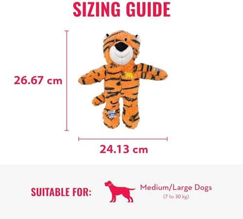 KONG Wild Knots Tiger Dog Toy (Medium/Large) Durable Internal Knotted Rope, Minimal Stuffing for Less Mess – Soft Plush Chew Toy for Dogs
