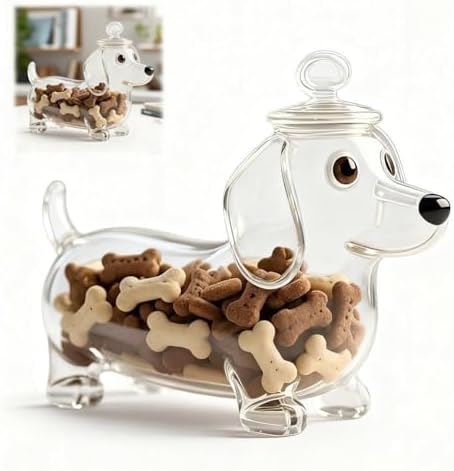 Dachshund Snack Jar, Airtight Dog Treat Containers with Lid,Glass Dachshund Cookie Container Clear Glass Dog Treat Jar Dispenser for Pets Cookie, Biscuits,Food Storage Canister for Cookies,Candys