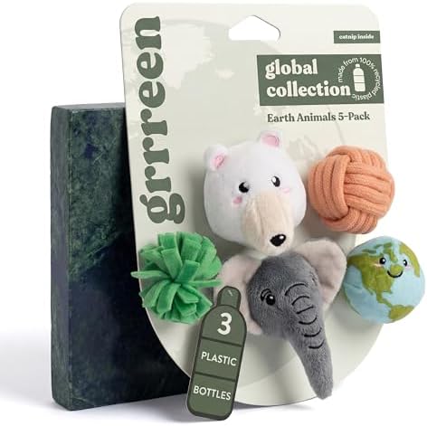 Premium Plush Cat Toy - Earth Animals 5-Pack Cat Toy, Eco Friendly