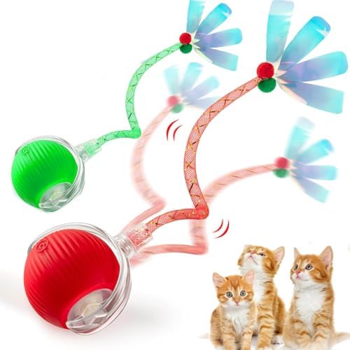 2PCS Interactive Cat Toy Rolling Ball with Tail Chewie Viral Dog Ball