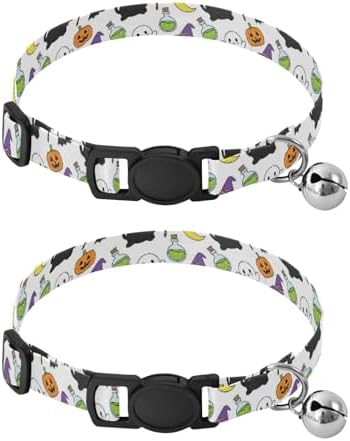 Cute Halloween Black Cats Kitten Collar 2 Pack Lightweight Pet Collar for Cats and Dogs Adjustable Length 10.6" to 17.1"