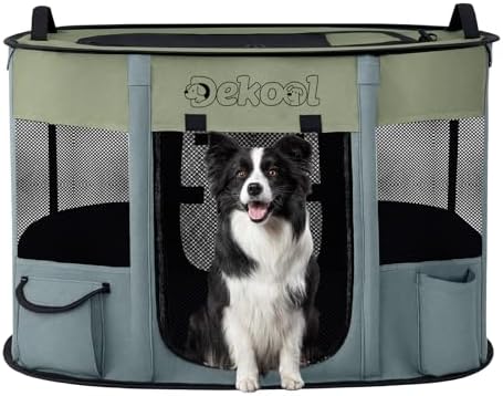 Foldable Dog Cat Playpen, Portable Dog Crate for Puppies, Cat, Puppy Play Pen for Indoors, Kennel Tent Crate for Indoor Outdoor Travel Camping Use with Carrying Case (Green, M)