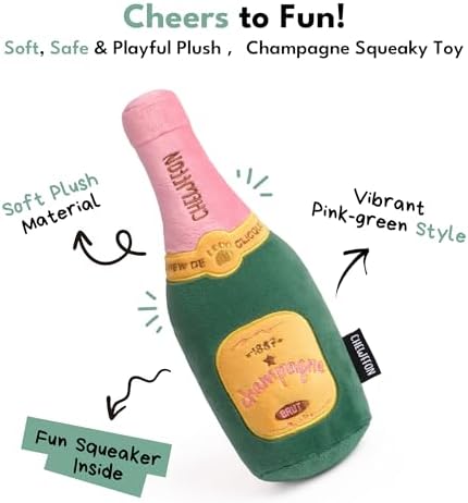 CHEWFFON Enrichment Dog Toy, Interactive Squeaky Small Champagne Bottle