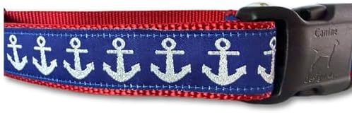 Large Dog Collar 15-22 Inch Nautical Anchor Blue Red Adjustable Collar Handmade USA